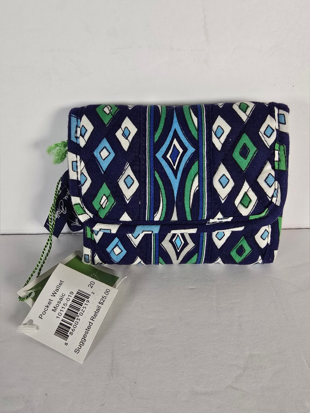 NWT Vera Bradley Pocket Wallet In Mosaic Quilted Blue Mini Compact Travel